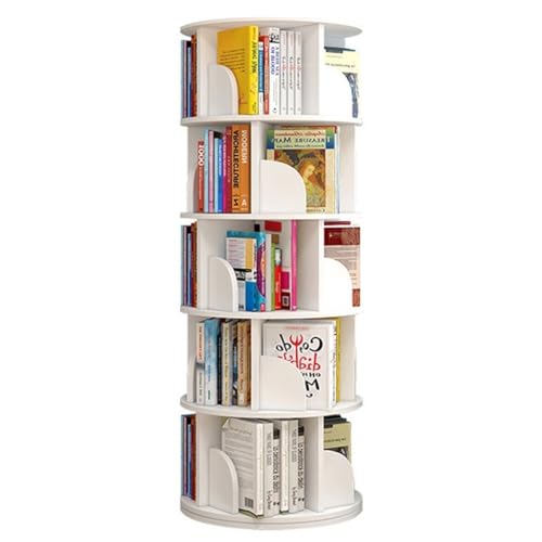 2/3/4/5/6 Tier Revolving Bookshelf Revolving Bookcase 360° Display Rack White Bookshelf Rotating Round Bookcase Wooden for Living Room Bedroom(Size:40 * 40 * 98cm)
