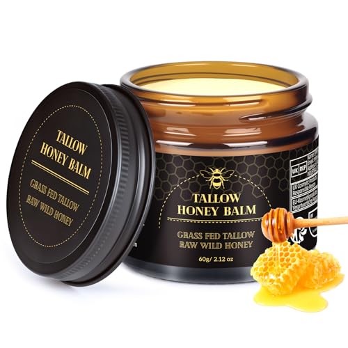 Beef Tallow for Skin,Tallow and Honey Balm,Organic Grass-Fed Beef Tallow Balm with Raw Wild Honey, Face and Body Moisturizer (120g)
