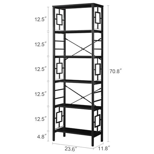 HOMISSUE Tall Bookshelf, Industrial 6-Tier Bookshelf with Unique Design, Open Bookshelves and Bookcases,Black