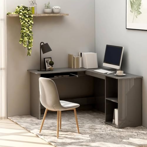 L-Shaped Corner Desk High Gloss Gray 47.2