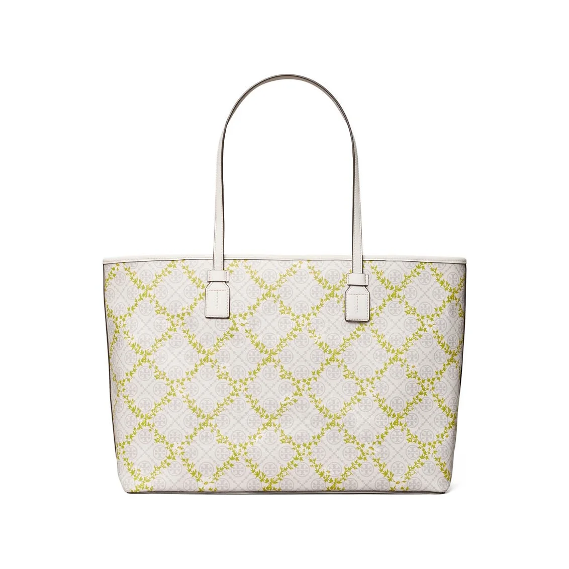 Tory Burch T Monogram Canvas Floral Vine Top-Zip Tote Bag