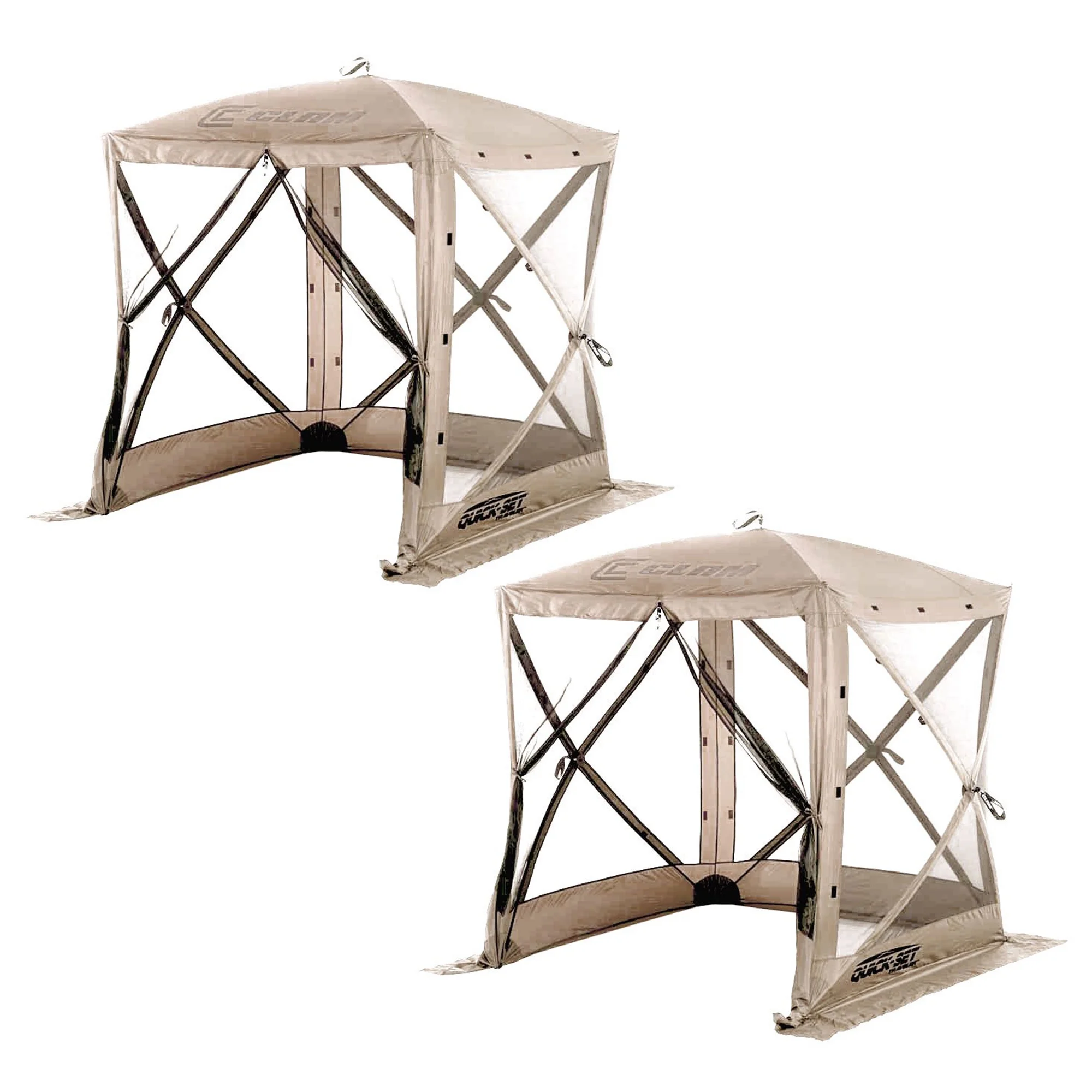 Clam Quick-Set Traveler Portable Outdoor Screened Canopy Shelter, Tan (2 Pack)