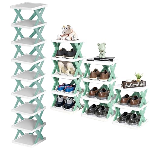 iMounTEK Shoe Rack Organizer Free standing Shoe Rack 9Tier Narrow Entryway Shoe Rack Plastic Vertical Shoe Organizer Space Saving Adjustable Shoes Shelf for Bedroom Entrance for Hallwa/Green