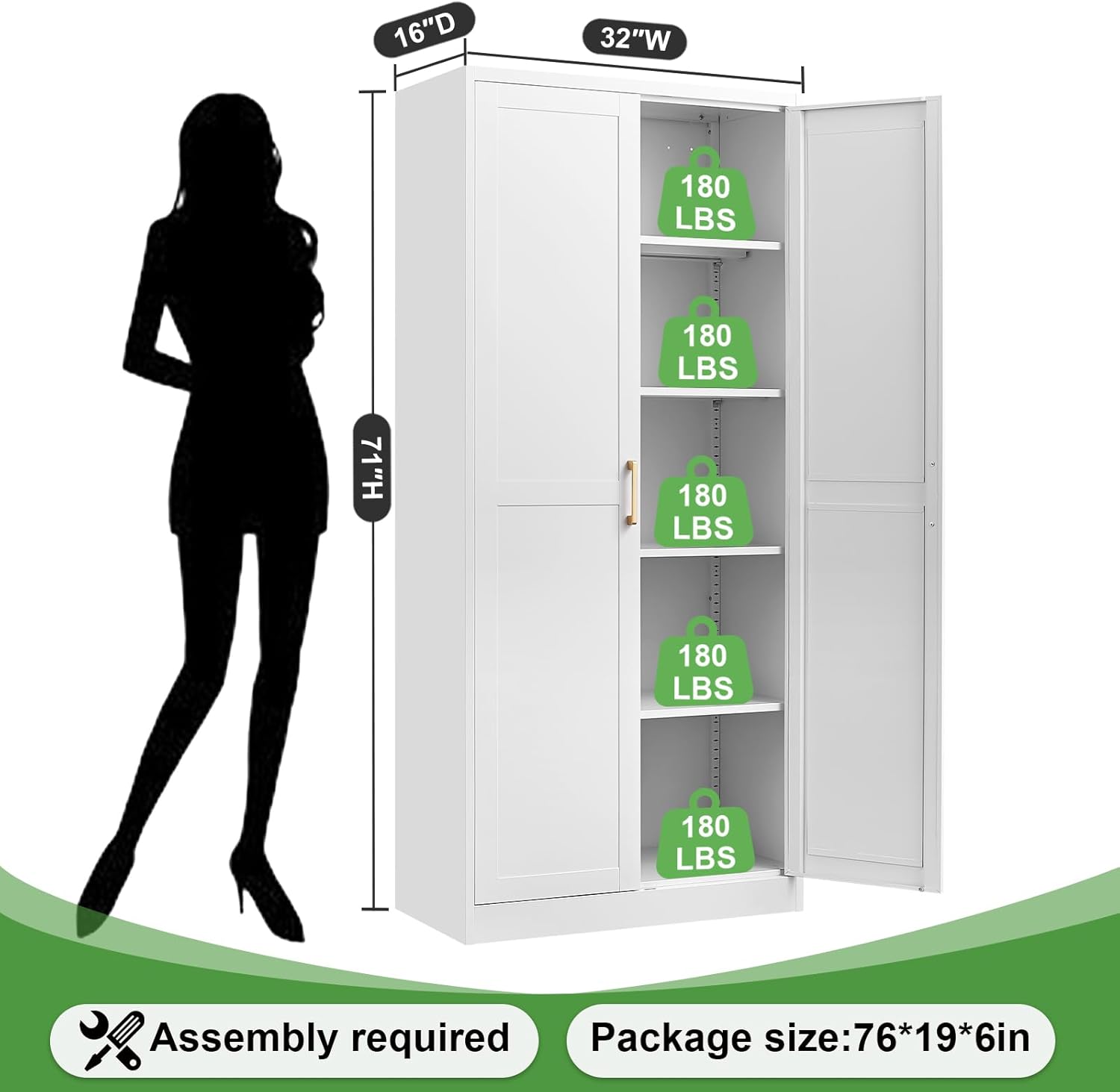 71''Kitchen Pantry Storage Cabinet,Freestanding Kitchen Pantry Cabinet,White Cabinets with Doors and Shelves, Tall Kitchen Storage Cabinet,Food Pantry Cabinet for Kitchen Pantry