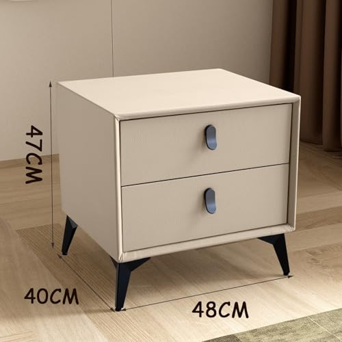 White Nightstand with 2 Drawers, Small Night Stand End Table Side Furniture, Fabric Storage Organizer for Bedroom, Wood Top(A)