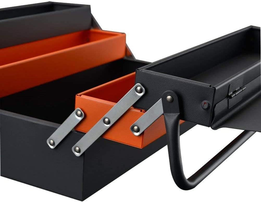 Edward Tools Portable Metal Tool Box with 3 Level Fold Out Organizer Storage - Heavy duty metal frame with smooth metal cantilever latchets - Rust/Scratch Resistant Finish - Hand Carry