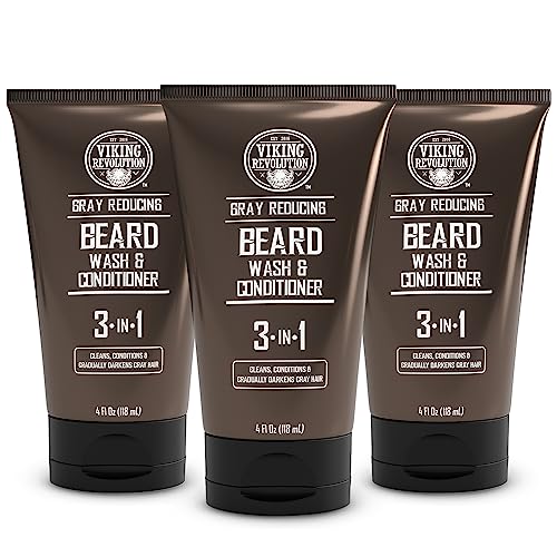 Viking Revolution Mens Beard Dye for Men Dark Brown - Grey Reducing Shampoo Beard Coloring for Men - Mens Beard Color Mustache Dye for Men - Grey Reducing Beard Wash and Conditioner -3 Pack Dark Brown
