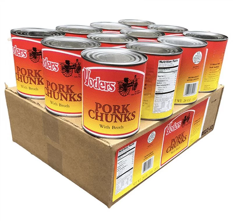 Yoder's Canned 10 Years Long Shelf Life Emergency Food Pork Chunks Meat Case, 28oz / 14 Servings /#2.5 /Can - 12 Cans
