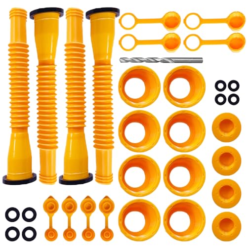 Gas Can Spout Replacement Kit, Universal Anti-Spill Gas Can Nozzle Replacement, Upgraded Replacement Gas Can Spout with Flexible Nozzle, Fit for Most 1/2/5/10 Gal Can (A# 5 Set, with 8mm Drill Bit)