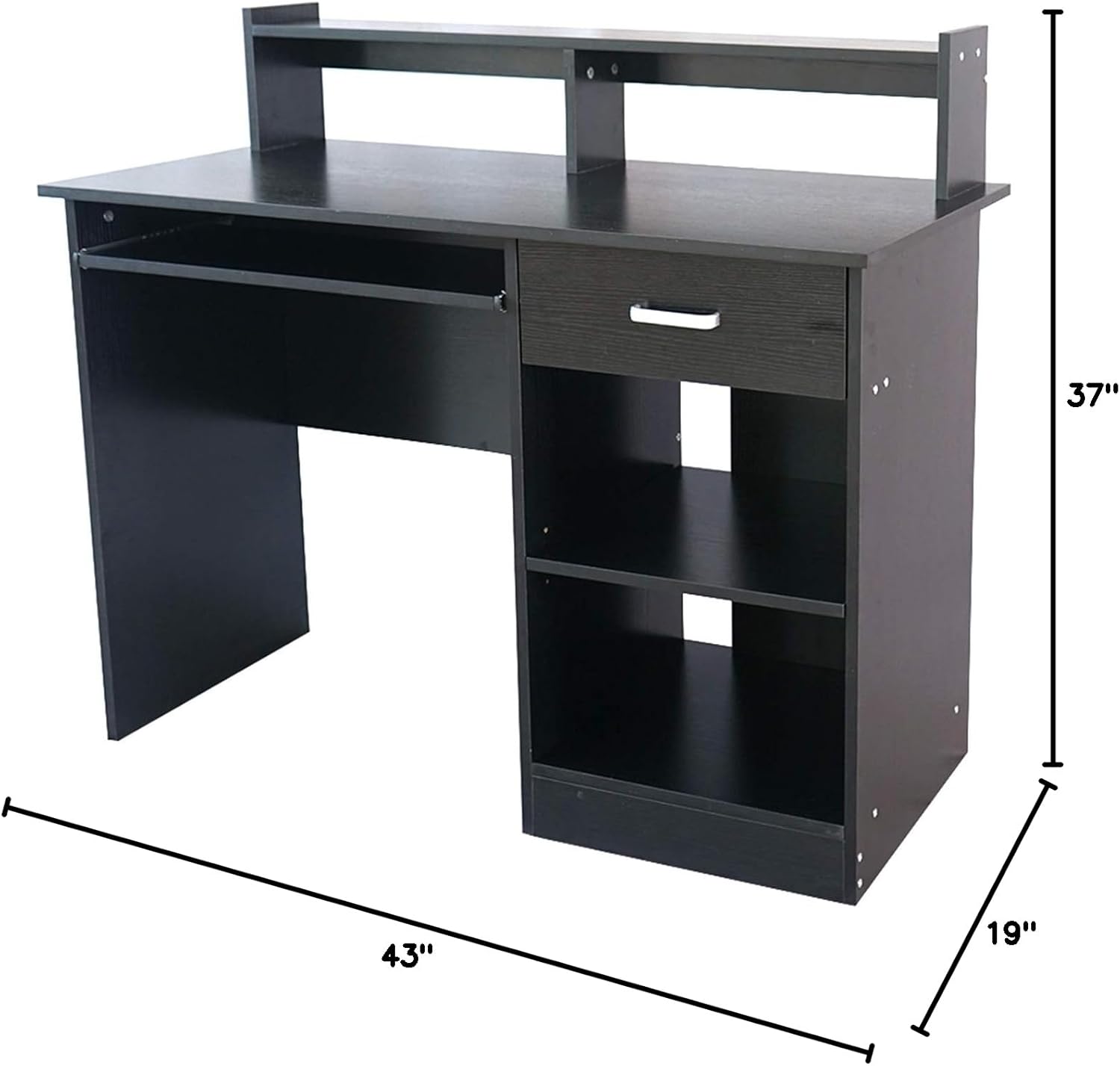 Black Computer Desk with Keyboard Tray and Drawer Small Home Office Bedroom, Homework and School Studying Writing Desk for Student with Storage