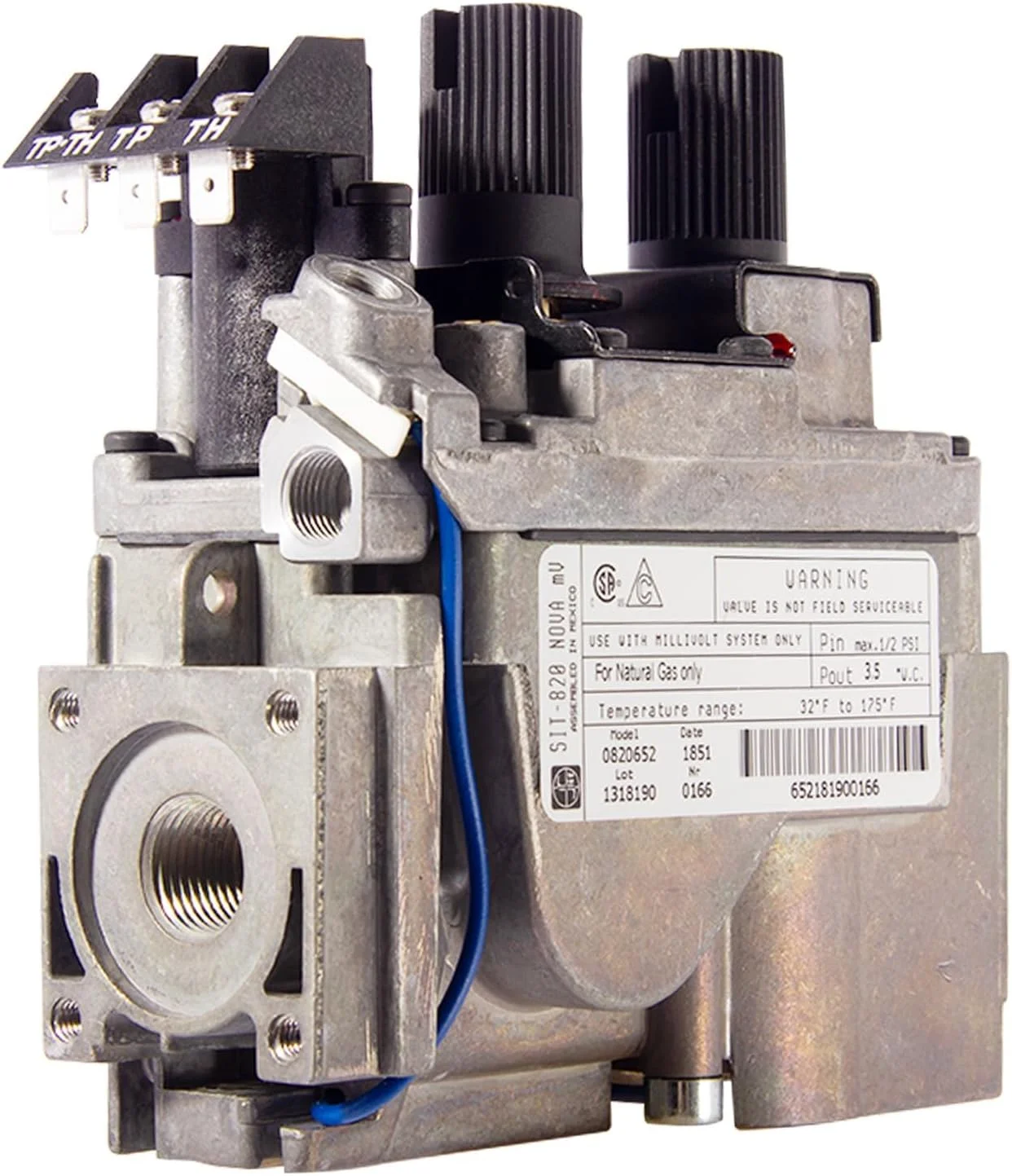 SIT-820 Nova mV Natural Gas Replacement Millivolt Gas Valve – SIT Gas Control Valve for Fireplaces, Stoves, and Gas Logs - Replacement OEM Components for Direct Vent Appliances