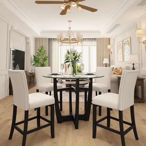 Glass Counter Height Bar Table Stools Set of 2, 42