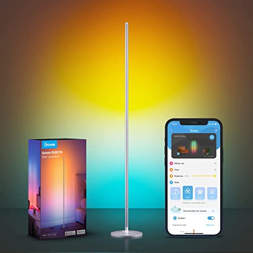 Govee RGBIC Floor Lamp Basic, LED Corner Lamp Works with Alexa, 1000 Lumen Smart Modern Floor Lamp with Music Sync and 16 Million DIY Colors, Color Changing Standing Lamp for Bedroom Living Room Black