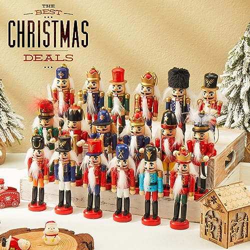 Liliful Christmas Nutcracker Ornament Set 18 Pcs Nutcracker Soldier Christmas Decoration Wooden Hanging Ornaments for Xmas Tree Figure Puppet Toy Present(Classic Style)