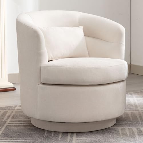 CANMOV Swivel Accent Chair, 360 Degree Round Swivel Barrel Chair with Pillow, Upholstered Comfy Barrel Armchair Single Club Sofa Chair for Living Room,Bedroom, Reading Room, Grey