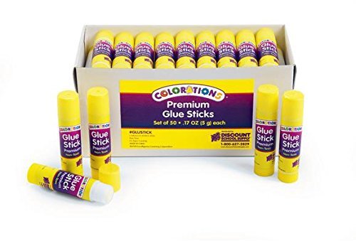 Colorations® Large Premium White Washable Glue Sticks in a Tray, Set of 12, 0.88 oz each, Glues Dries Clear & is Acid Free, Non Toxic & Washable Glue, Use at School, Home, Office & Craft Projects