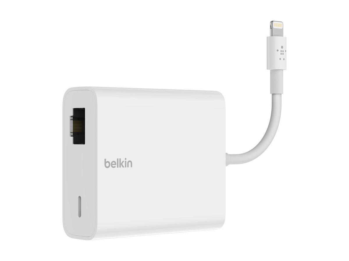 Belkin - Network adapter - Lightning - Gigabit Ethernet (PoE) x 1 - for Apple 10.5-inch iPad Pro; 12.9-inch iPad Pro; 9.7-inch iPad; 9.7-inch iPad Pro; iPad Air 2
