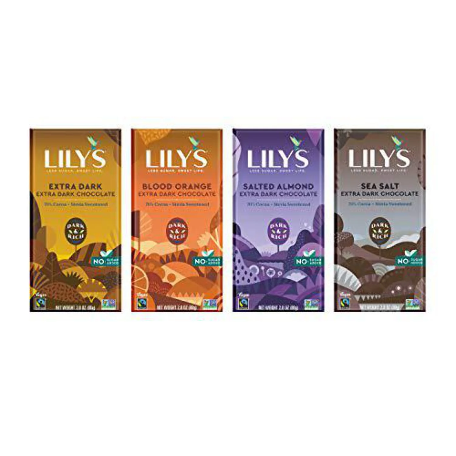 Variety 70% Dark Chocolate Bar Sampler by Lily's | Stevia Sweetened, No Added Sugar, Low-Carb, Keto Friendly | 70% Cocoa | Fair Trade, Gluten-Free  Non-GMO | 2.8 ounce, 4-Pack