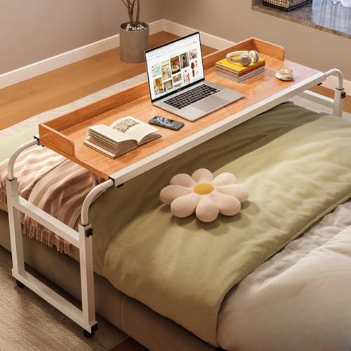 Bed Desk Over The Bed Table with Wheels Overbed Table Over The Bed Desk Over Bed Table Mobile Desk Bed Table with Wheels Computer Table for Bed Overbed Table with Wheels Adjustable Height 4white