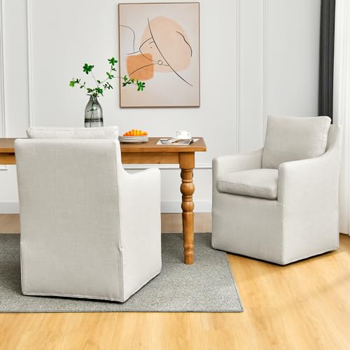 DUHOME Upholstered Dining Chair,Linen Accent Chair for Living Room,Single Sofa with 4 Casters,Upholstered Armchair for Bedroom Reading Waiting Kitchen Dining Room