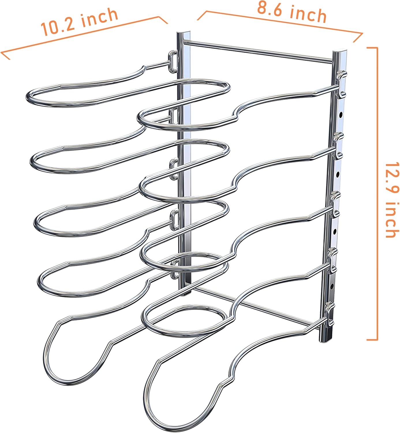 CAXXA Metal Heavy Duty Pan Rack, Pot Lid Rack, Kitchen Cabinet Pantry Cookware Organizer Rack Holder | 5 Adjustable Dividers, 12.8 x 10.4 x 8.9 INCH, Chrome