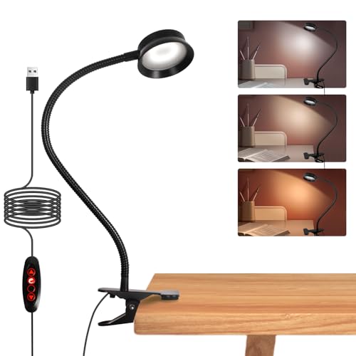 AORAEM Book Light for Reading, 3 Color Lights LED Reading Lamps Clip on Light, 360° Adjustable Reading Light USB Clip on Reading Lamps for Bed Reading Working Studying Home Office