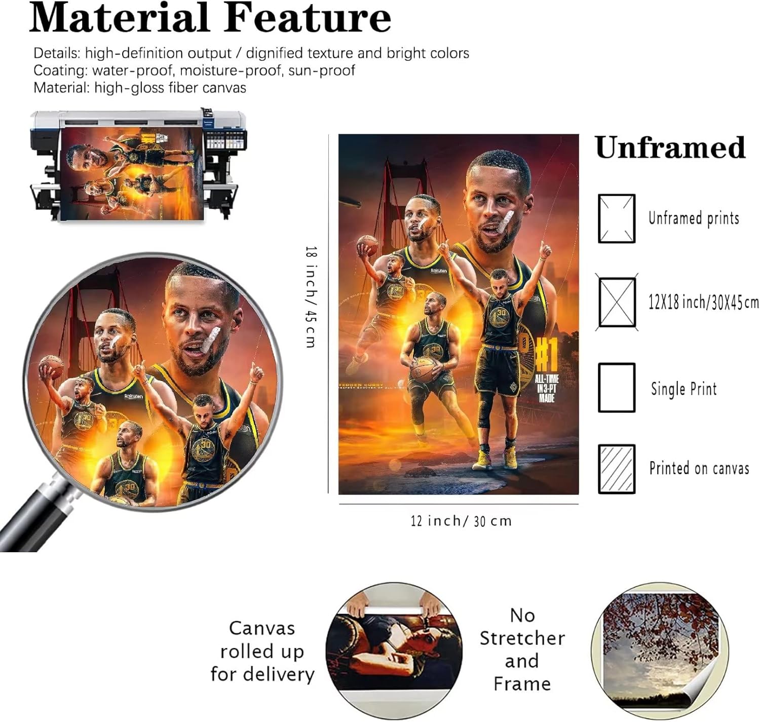 JADESA Stephen Canvas Curry Poster Unframed 12X18inches Wall Art For Room Decoration Aesthetic Basketball Star Paintings Boys Room Decor