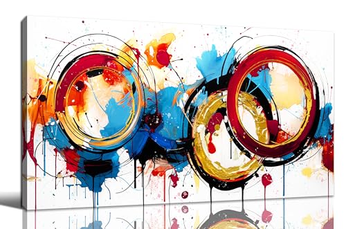 Colorful Abstract Canvas Wall Art for Living Room - Blue and Red Wall Art for Bedroom Women Ready to Hang Size 24