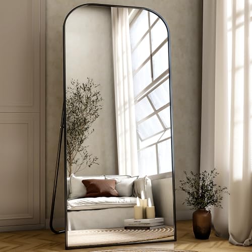 56x21 Inch Full Length Mirror - Large Floor Standing & Wall Mountable Full Body Mirror with Sturdy Aluminum Frame, Arched Top Design, Freestanding or Hanging for Bedroom, Living Room, Cloakroom,Black