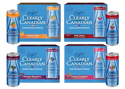 Clearly Canadian Mountain Blackberry Cans Sparkling Water, 24-Pack (Regular & Zero) &ndash; Assorted Flavors & Variety Packs &ndash; Refreshingly Pure and Naturally Flavored Carbonated Drink