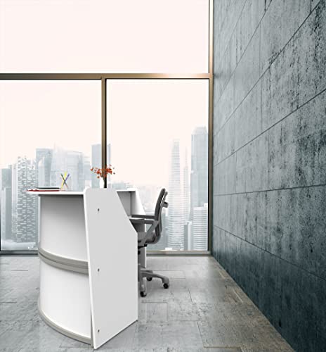 Linea Italia Curved Modern Office Desk Easy to Assembly 2 Panel Reception Counter for Lobby, Salon, 124