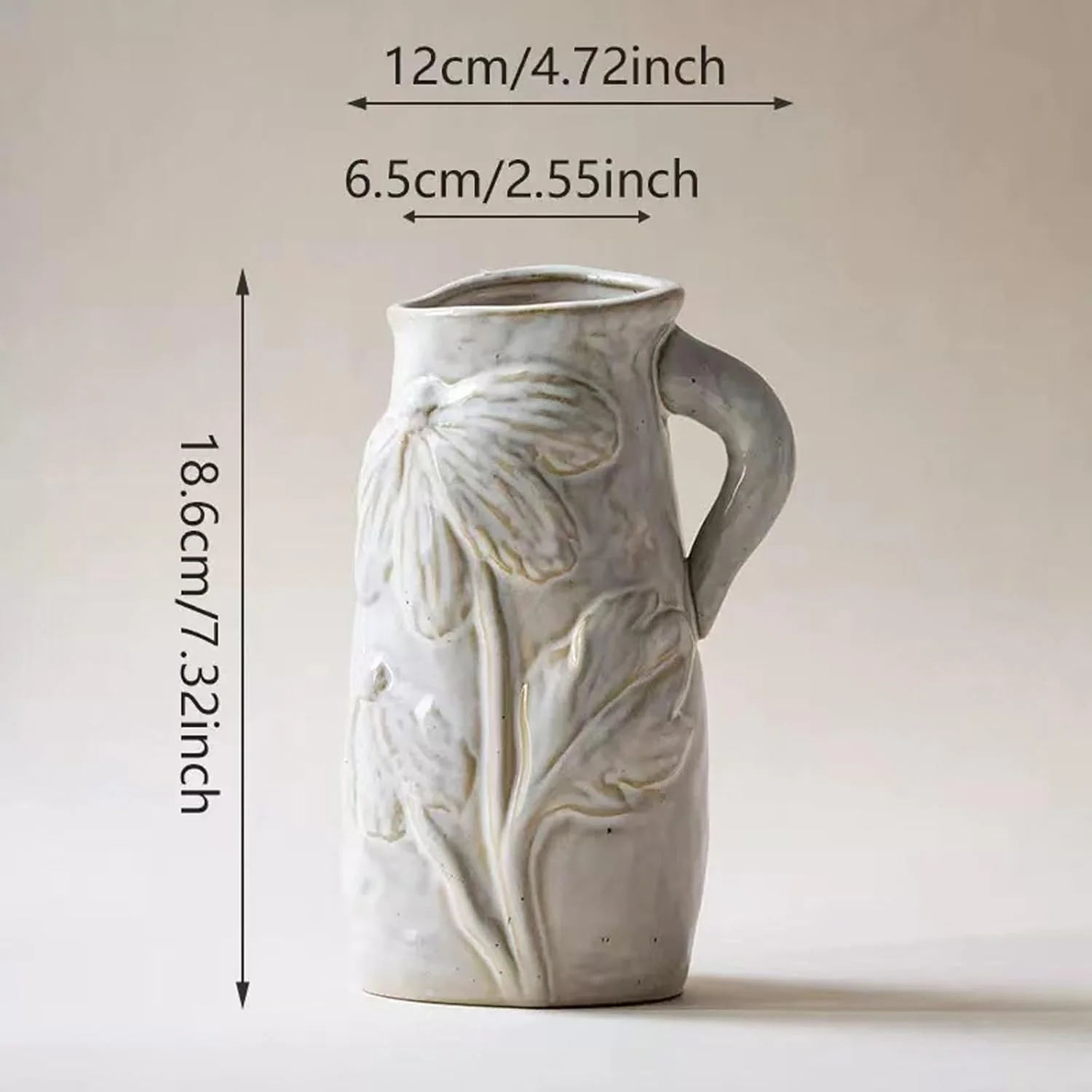 White Ceramic Vase with Handle, Boho Style