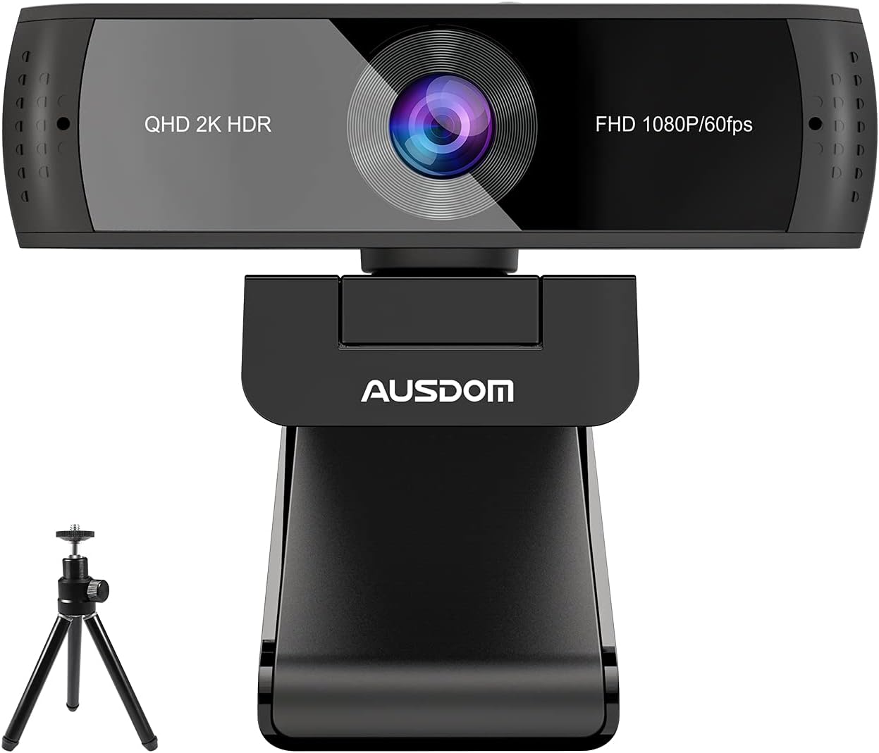 AUSDOM 2K QHD AutoFocus Webcam without Disortion, 1080P 60FPS Zoomable Streaming Web Camera, HDR, Dual Noise Cancelling Microphones, Cover Slide & Tripod, for Live Streaming Zoom Skype Facetime, AW651 Pack of 2