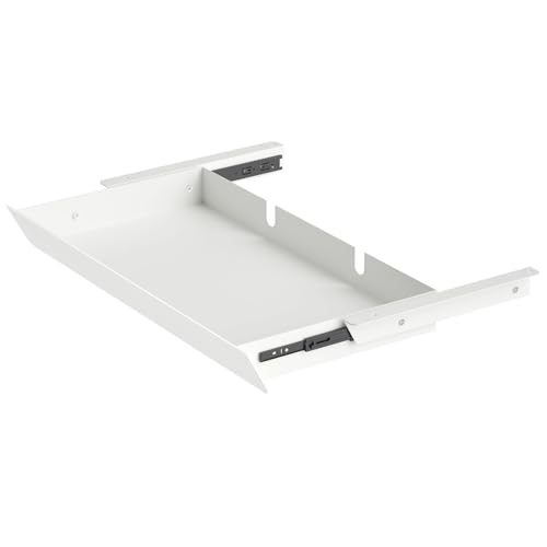 Large Under Desk Mounted Sliding Drawer with 2 Cable Hole and 60 Degree Tilt Panel to Pull Out, 22.4'' Long & 9.2'' deep Large Storage Organizer for Sit Stand Workstation