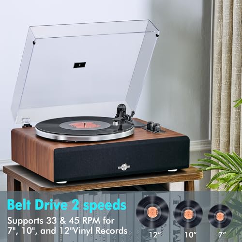 Vinyl Record Player with Speakers,High Fidelity Turntables for Vinyl Records with Magnetic Cartridge AT-3600L,Bluetooth Playback Built-in Phono Preamp,Belt Drive 2-Speed