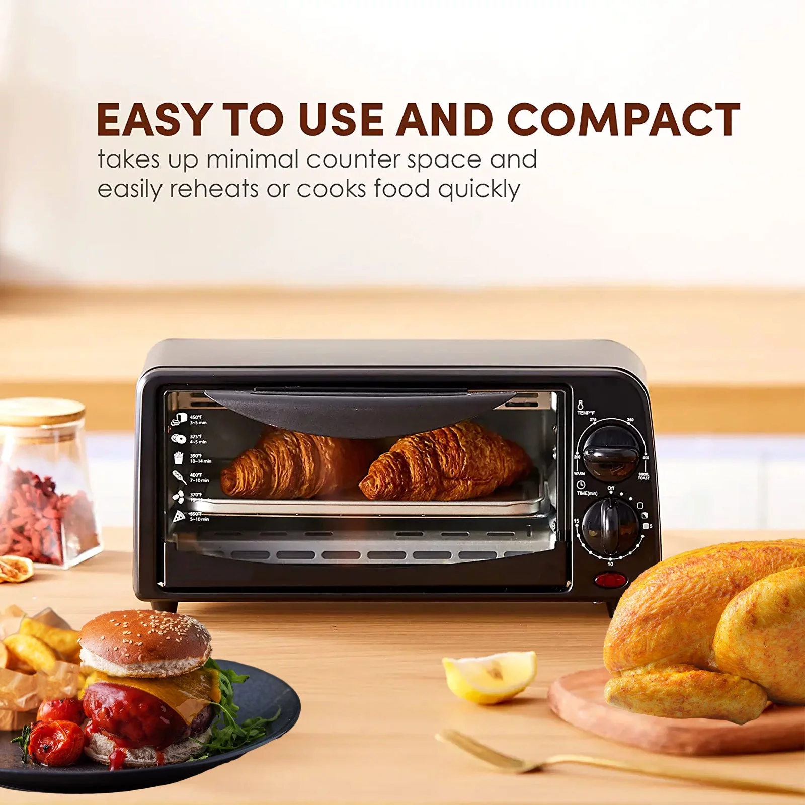 2 Slice Countertop Toaster Oven - for Rack Bake and Toast with 15 Minute Timer & Pan (Black)
