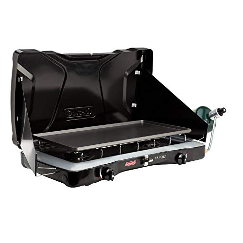 Coleman Triton 2-Burner Propane Stove, Portable Camping Cooktop with 2 Adjustable Burners & Wind Guards, 22,000 BTUs of Power