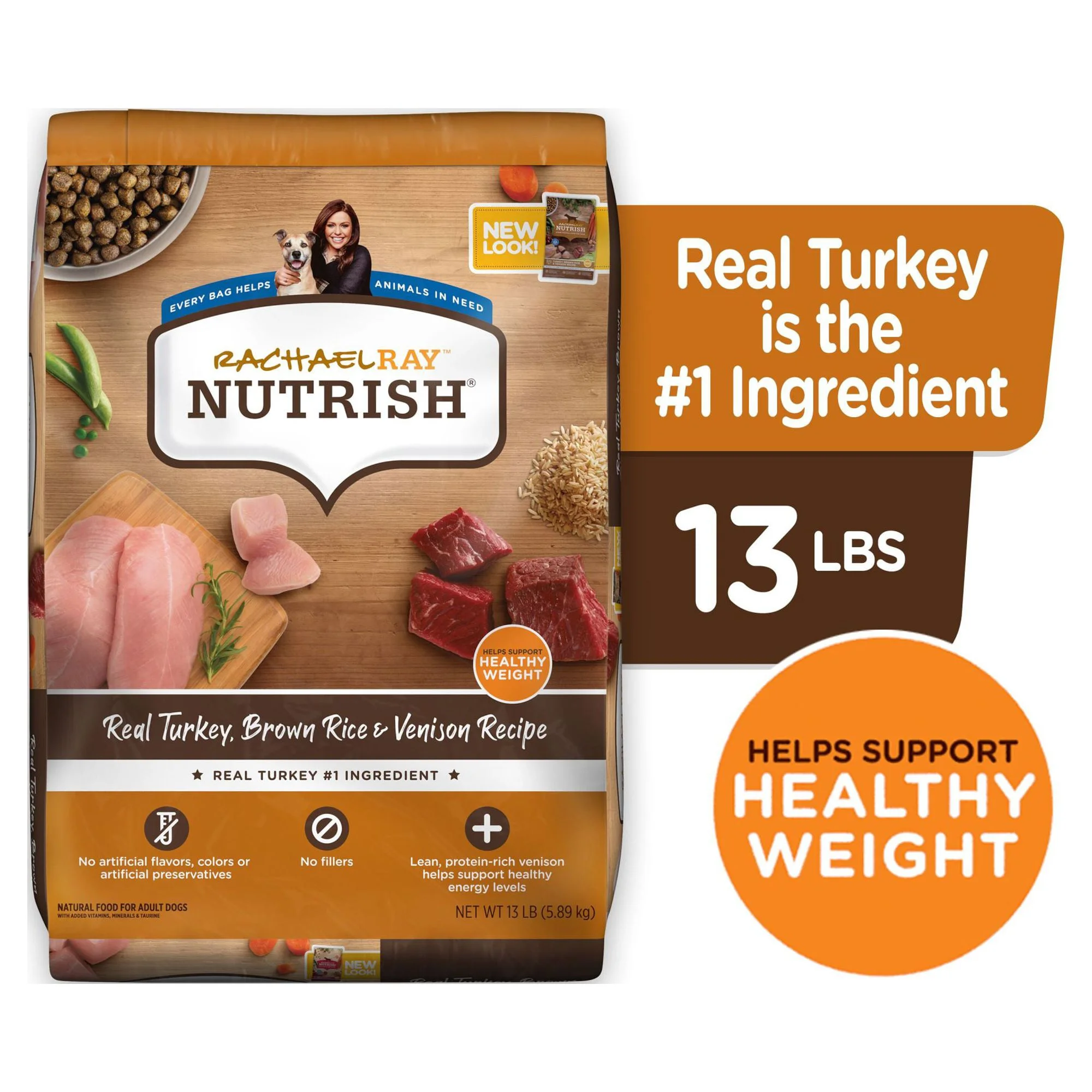 Rachael Ray Nutrish Real Turkey, Brown Rice & Venison Recipe Dry Dog Food, 13 lb. Bag