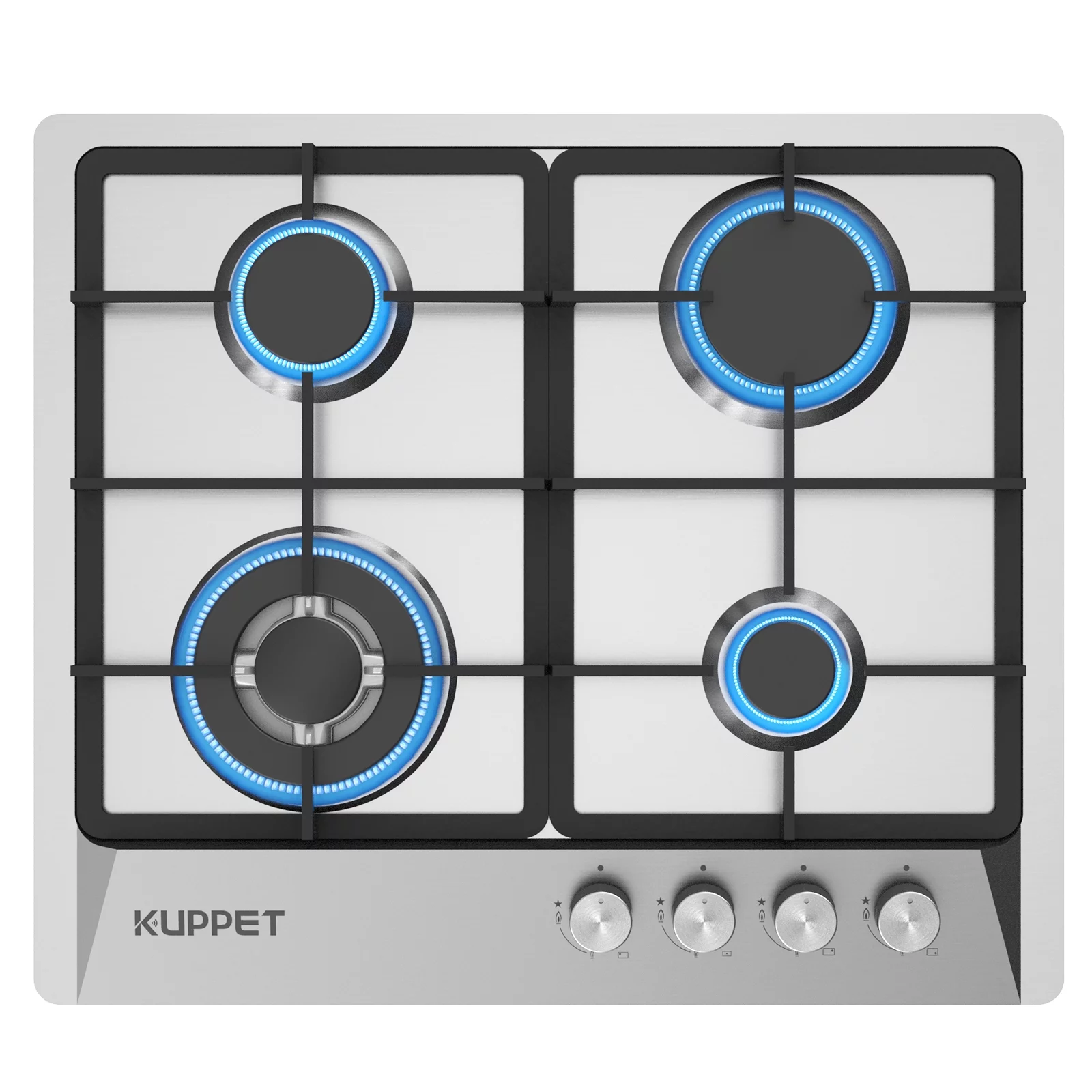 24 Inch Gas Cooktop, KUPPET QM4050 Gas Stove Cooktop with 4 Italy Sabaf Sealed Burners, Stainless Steel Cooktop Gas Hob, NG/LPG Convertible ETL Certified