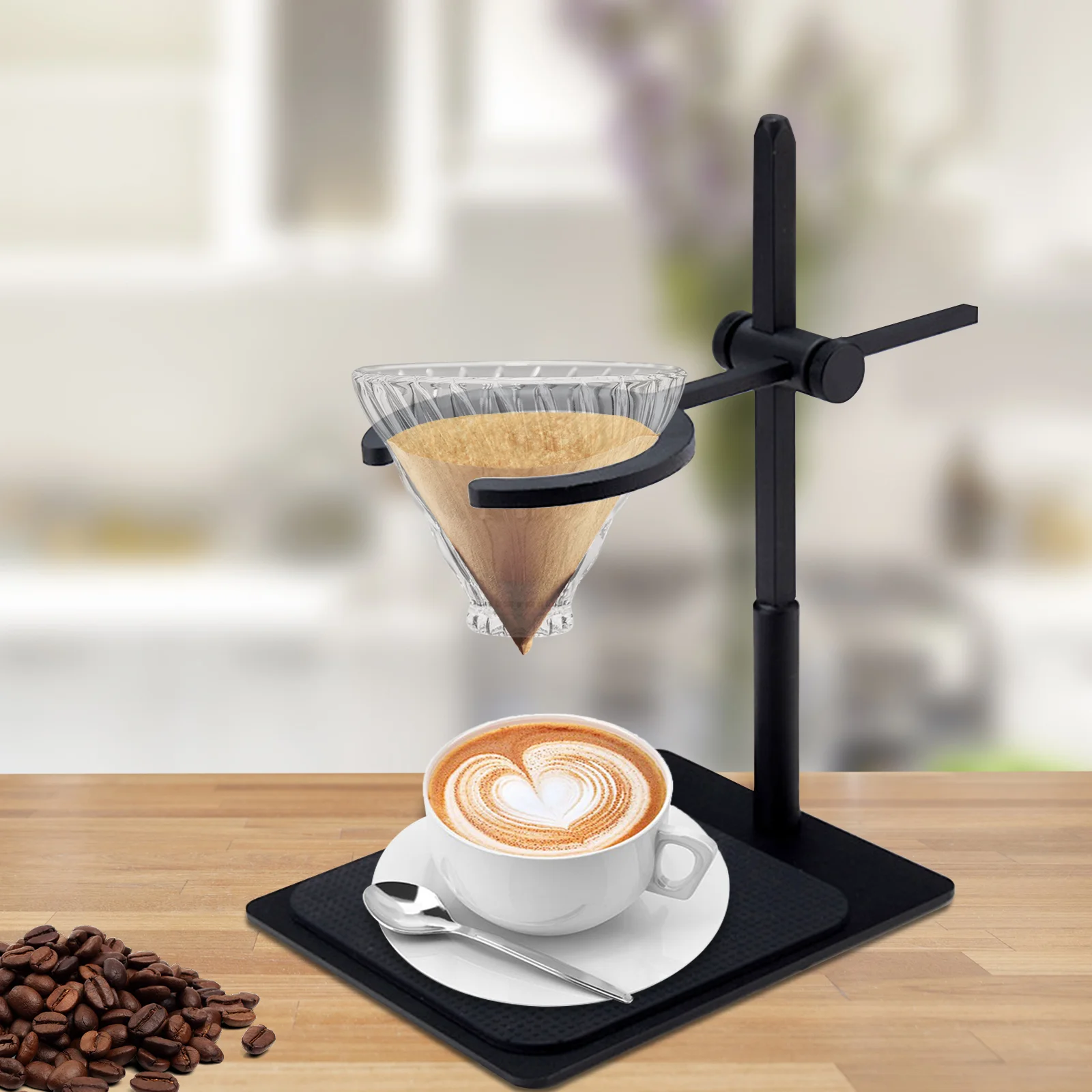 TFCFL Pour Over Stand Coffee Station Pour Over Coffee Dripper Adjustable Coffee Filter Stand Holder Black 7.56