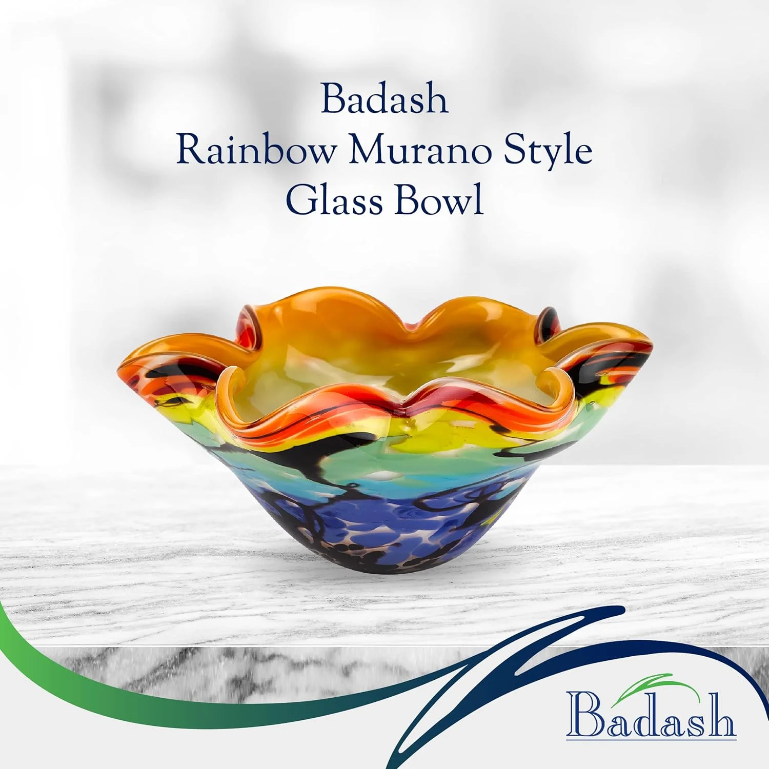 Allura Bowl - Murano- Rainbow Art Glass - Murano- Art Glass Bowl Centerpiece - 8” Mouth-Blown Glass Bowl - Decor Bowl Centerpiece Home Decor Accent