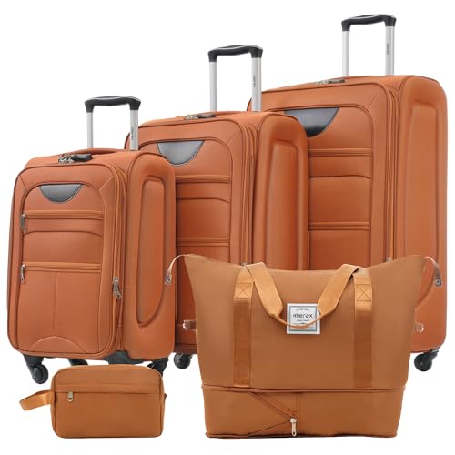 Merax Suitcase Set Softside 3-Piece Expandable Luggage with TSA Lock Spinner Wheels Lightweight Upright Luggage with Travel Bag(22/26/30 IN, Deep Blue)