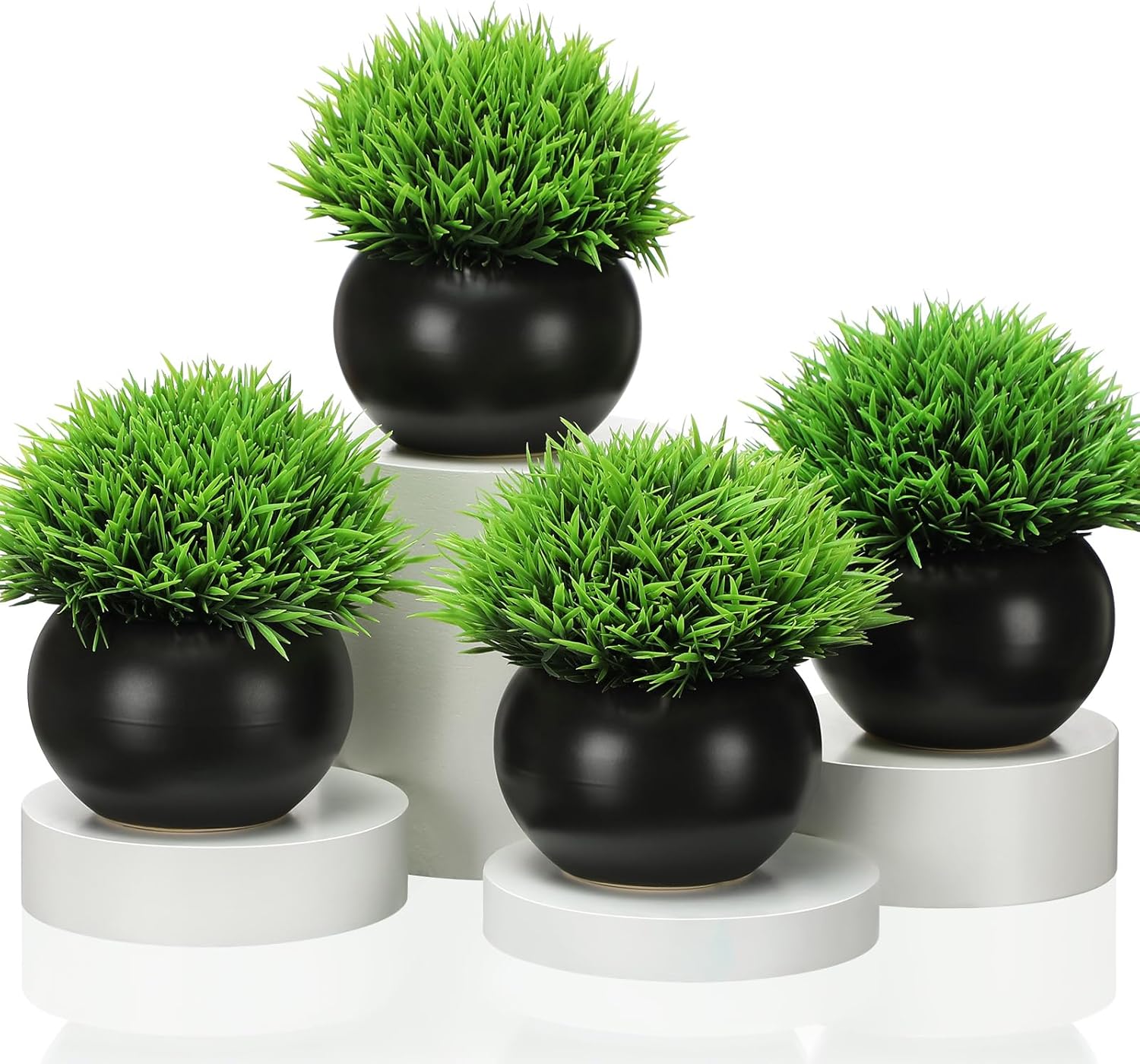 4 Pack Succulents Artificial Plants for Office Decor Faux Succulent Desk Plants Decor for Office Masculine Home Decor Artificial Grass Potted Plants artificial decor Matte Black Ceramic Pots