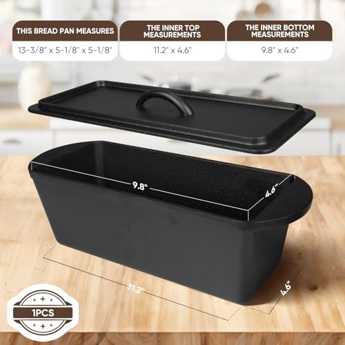Cast Iron Bread Pan with Lid 13x5 Inch, Nonstick Popover Pan for Sourdough and Homemade Bread, Mini Loaf Pans with Lids, Pullman Loaf Pan for Sandwich Bread, Nonstick Baking Bread Pans