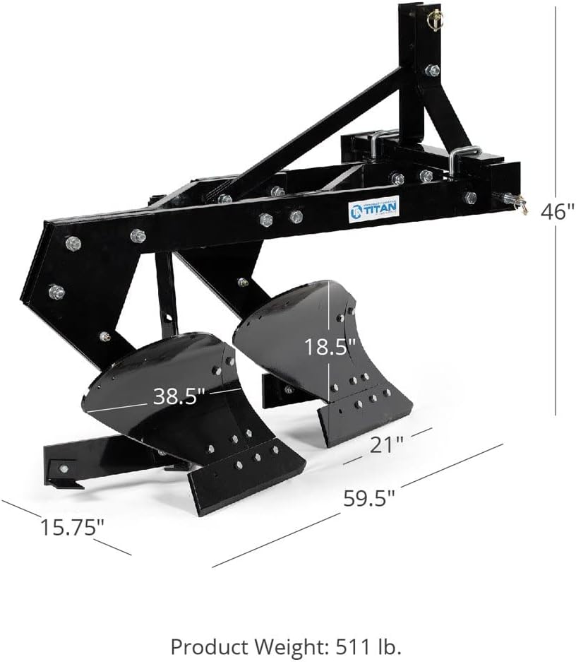 Titan Attachments 18-in Double Bottom Tow-Behind Moldboard Turn Plow, Category 1, 3-Point Hitch