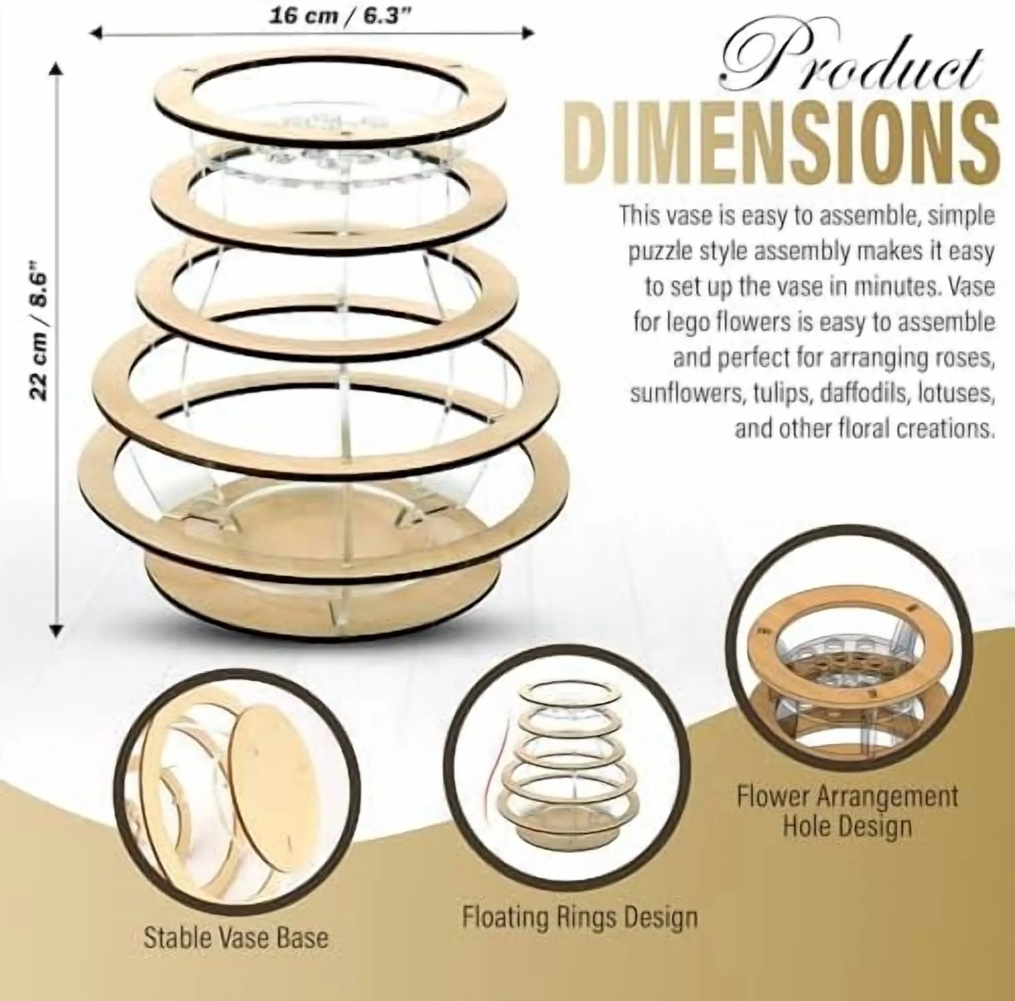 Vase for Lego Flowers Bouquet Building Set, Wooden Lego Vase, Gift for Lego Flower Lovers