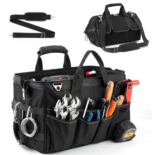 Heavy Duty Tool Bag, 15 Inch Portable Tool Organizer with Adjustable Shoulder Strap, Tactical Tool Tote with Large Zipper Storage