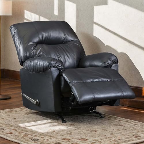Modern Lazy Boy Recliner Chair&Recliner Chairs for Adults,Manual Reclining Chair&Rocker Recliner Chair with Footrest&Adjustable Backrest,Soft Cloud-Shaped (Leather, Black)