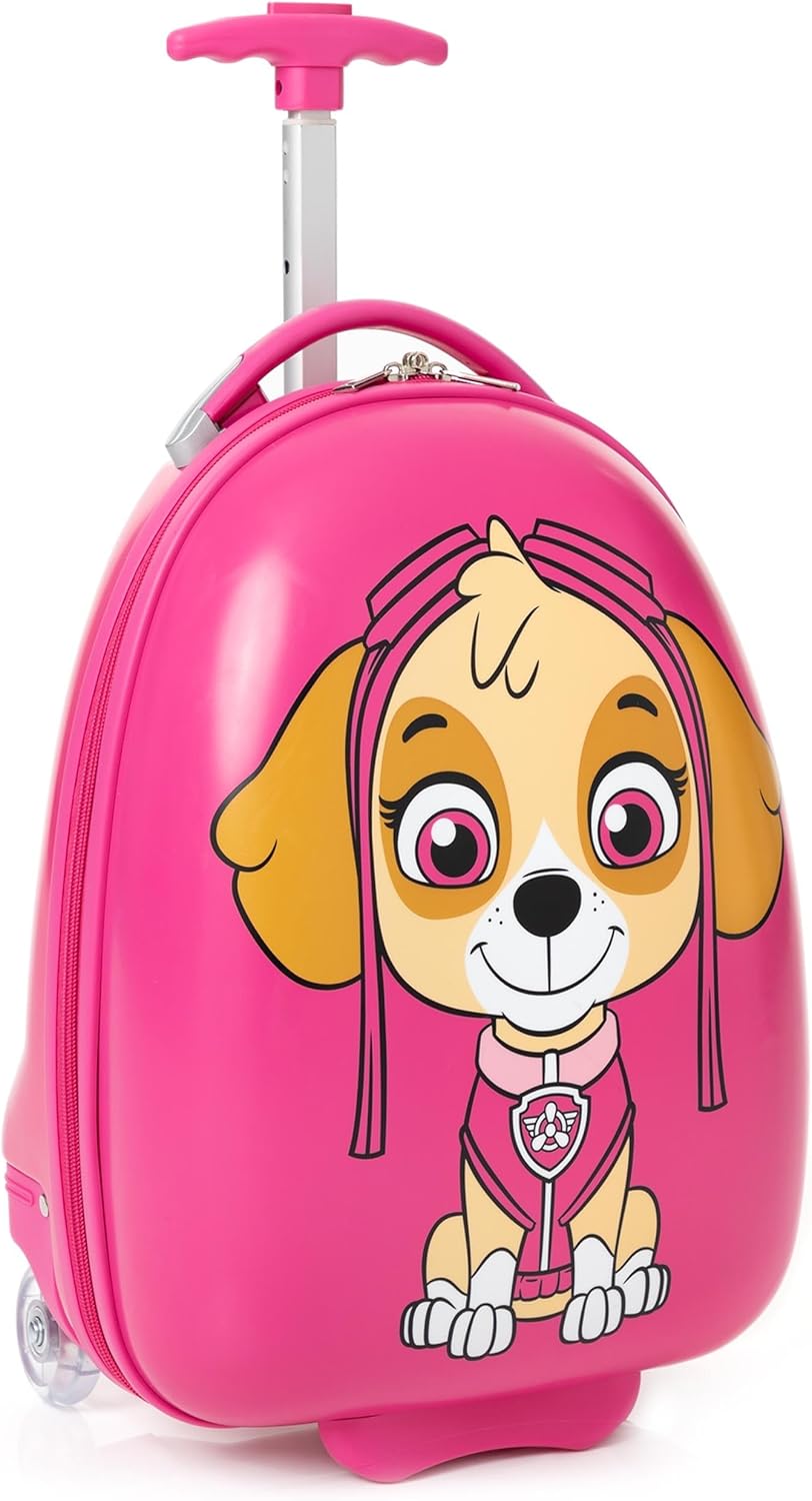 Paw Patrol Skye Suitcase Kids | Girls Pink Cabin Small Hard Cover Holiday Carry On Trolley with Extendable Handle | Helicopter Rescue Pup Animated Character