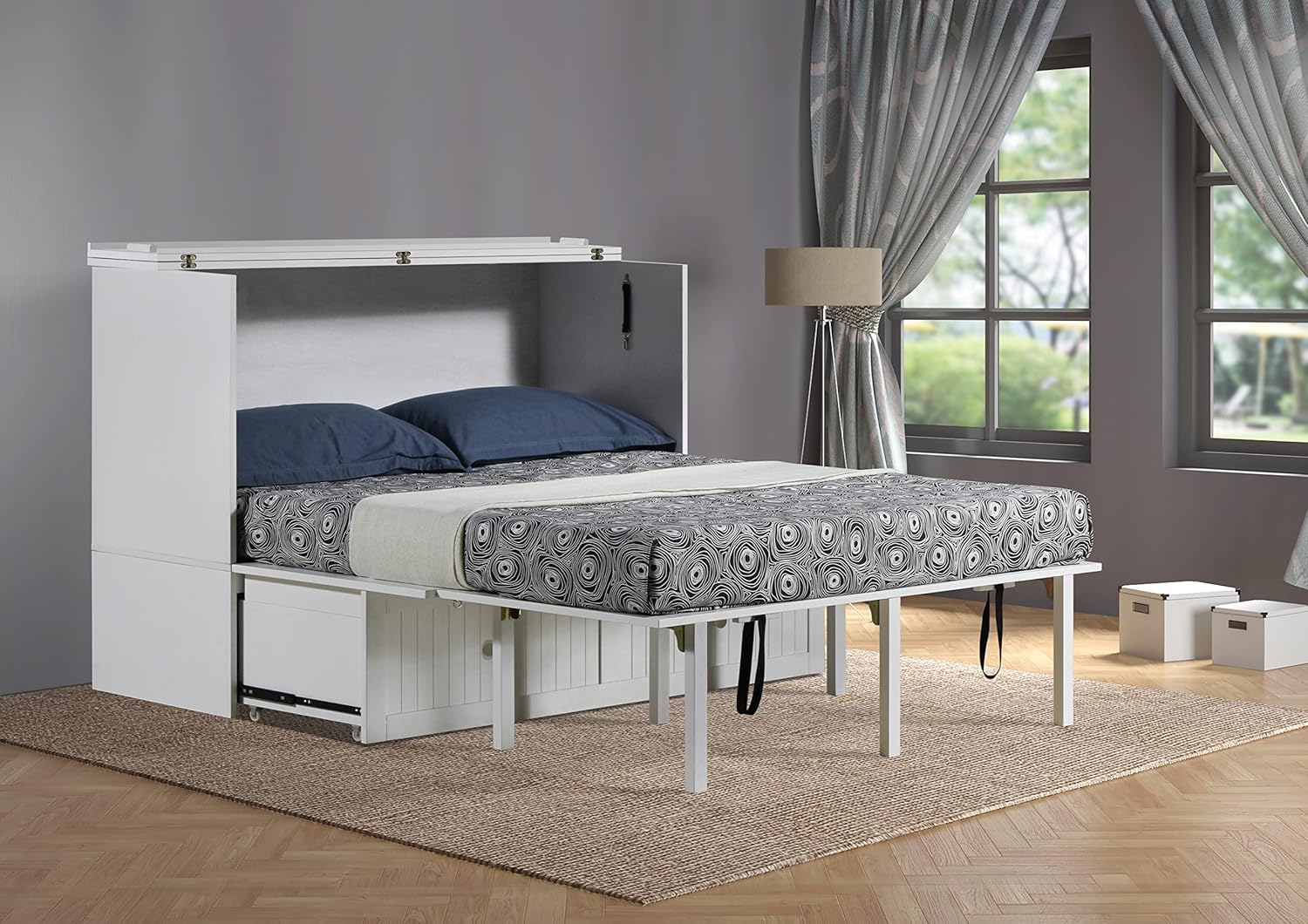 Murphybedz Tuscany Murphy Cabinet Chest Bed with Charging Station 6 Inch, Queen (White)